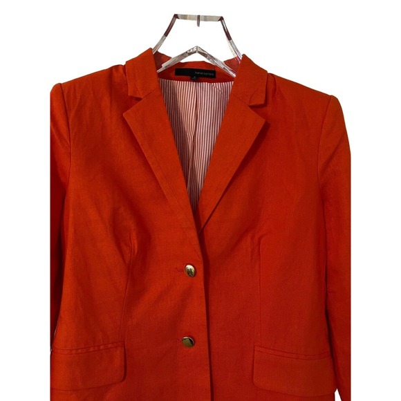 Harve Benard Women's Orange Linen Blend Casual Workwear Blazer Gold Buttons - 8 - Picture 2 of 6